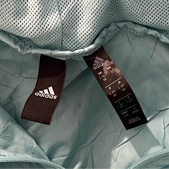 ADIDAS Light Blue Hooded Windbreaker Jacket Sz L - Picture 3 of 5